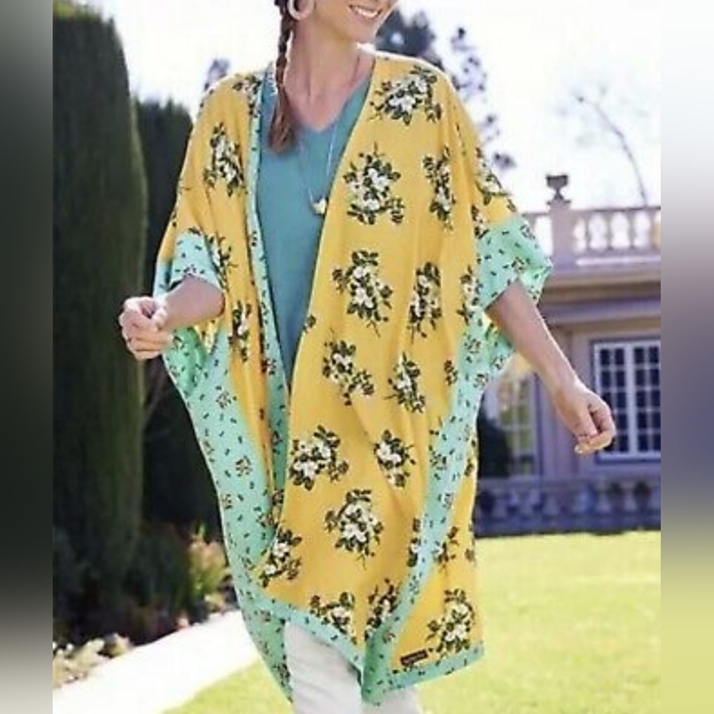 Matilda Jane Floral Kimono Beach Cover-Up Tunic Top M/L, Relaxed Summer Style